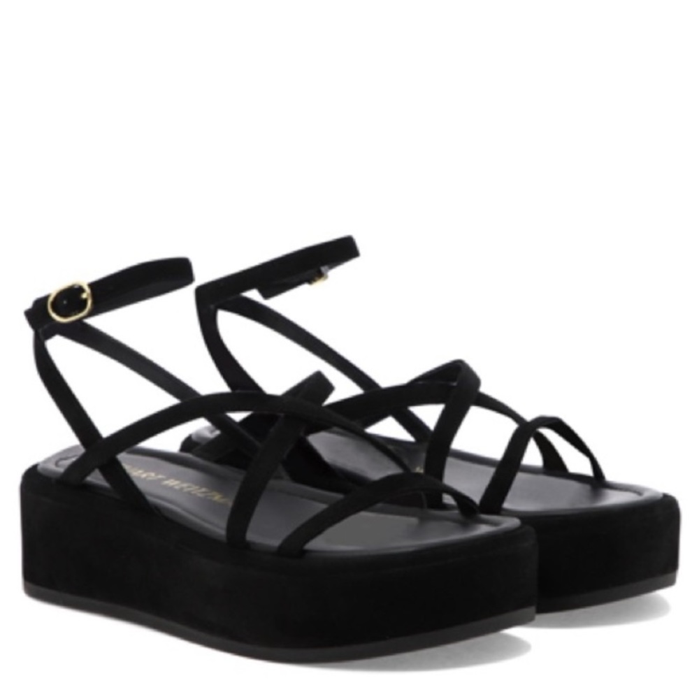 Like New Never Worn Stuart Weitzman Suede Black Summerlift Flatform Sandal Sz 7
